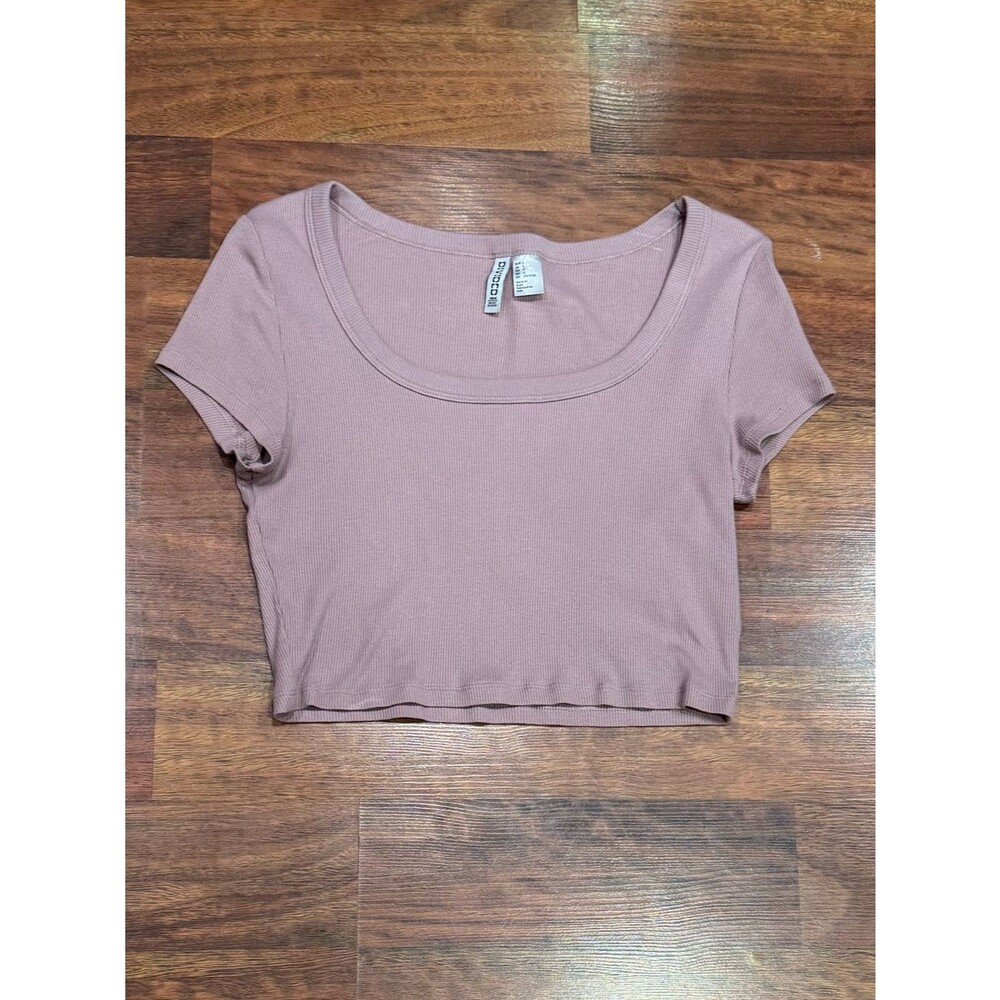 H&M Divided - Ribbed Scoop-Neck Crop Top in Mauve Pink